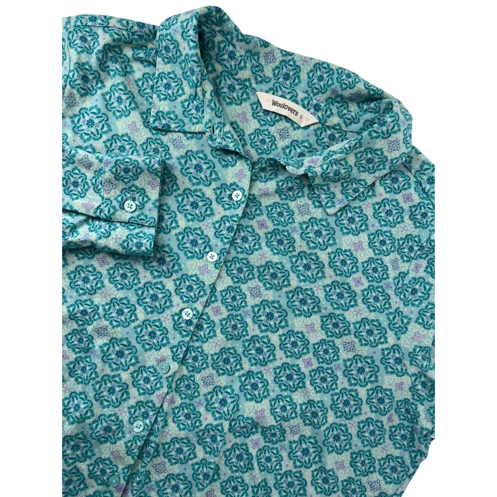 Woolovers‎ Teal Geometric Floral Modal Cotton Button Down Shirt Womens Large L